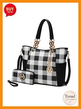 Vegan Leather Tote Handbag Set with Wristlet Wallet